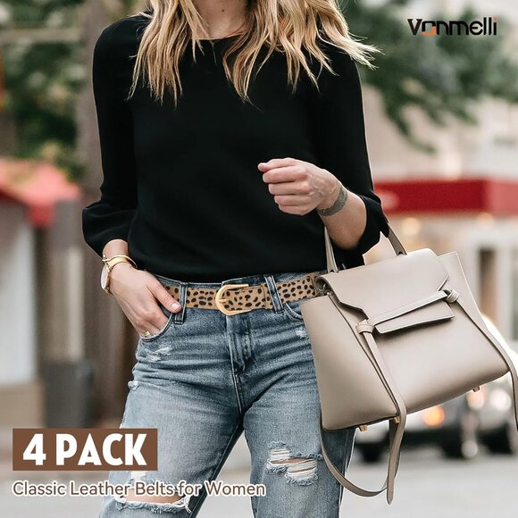 4 Pack Women's Thin Leather Belt Waist Belts  Jeans Dress with Gold Buckle 7 - Picture 5 of 6